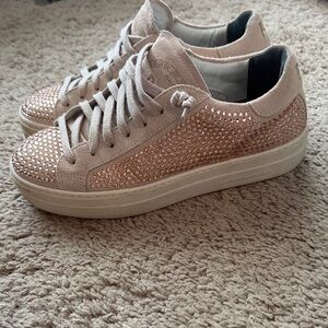 P448 Rose Gold Crystal Suede Platform Sneaker